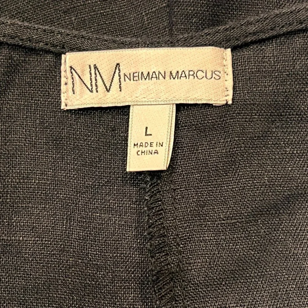 Neiman Marcus Sleeveless Linen Wide Leg Cropped Jumpsuit, Black, L